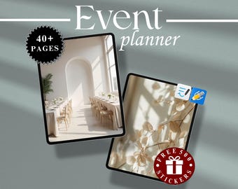 Planificador de eventos Goodnotes Seguimiento de presupuesto de despedida de soltera Planificación de fiestas Evento corporativo Proveedor Lista de invitados Plano de asientos para baby shower Organizador
