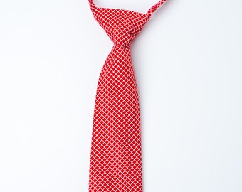 Boys Necktie - Red with Lattice Pattern