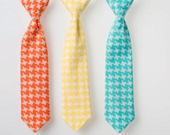 Little Boy Tie - Coral, Yellow, or Teal Houndstooth - Baby Boy Easter Tie