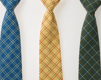 Boys Ties - Blue, Yellow, or Green Plaid