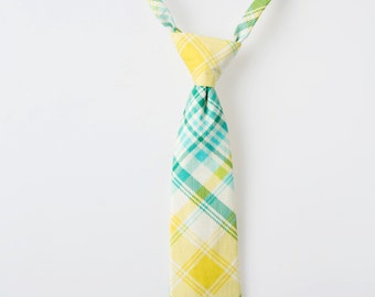 Todder Necktie - Aqua, Teal, and Yellow Plaid - Boys Easter Tie