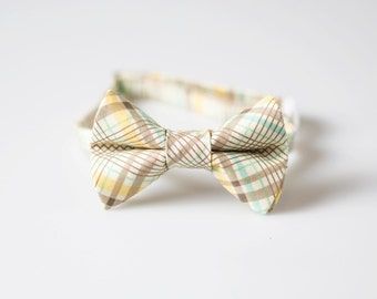 Baby Bowtie - Yellow, Brown, and Aqua Plaid - Toddler Bow Tie