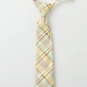 Little Boy Necktie Yellow, Aqua, and Brown Plaid Boys Tie image 1