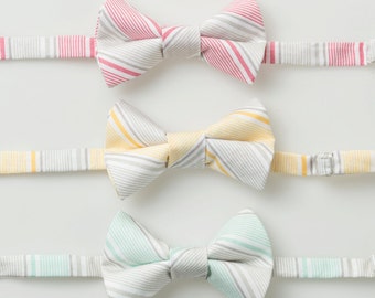 Little Boy Bowties - Gray Stripes - Pink, Yellow, or Mint - Ring Bearer Bow Ties