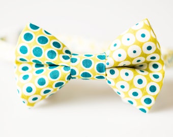 Boys Bow Tie - Green with Blue Dots