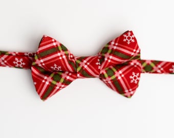 Christmas Bow Tie - Snowflake Plaid in Red