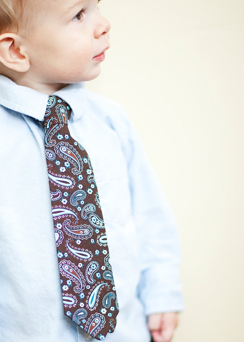 Little Boy Necktie Yellow, Aqua, and Brown Plaid Boys Tie image 2