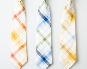 Boys Necktie - Plaid on White - Choose One - Baby Boy Tie