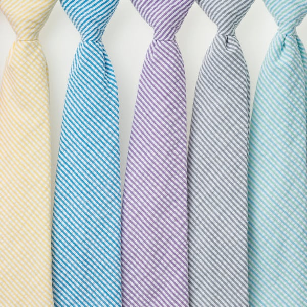 Boys Neckties - Striped Seersucker II - Fuschia, Yellow, Teal, Purple, Gray, Mint/Aqua, Navy/Red