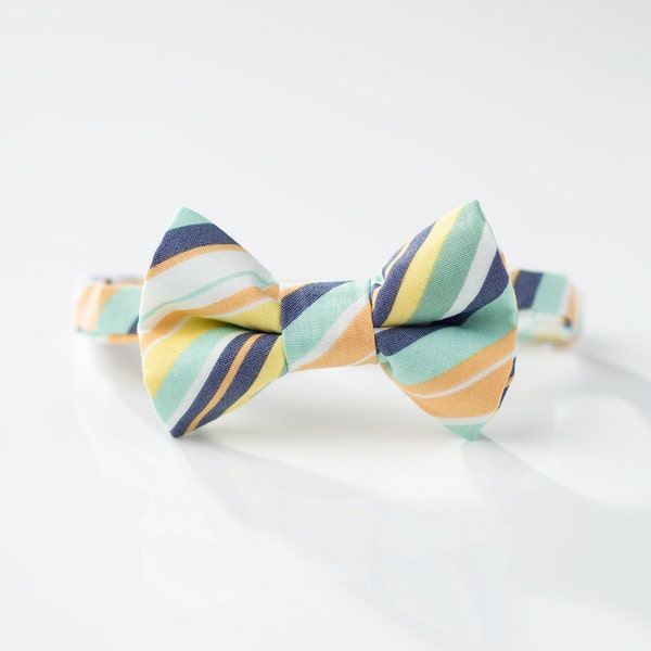 Boys Easter Bow Tie - Orange, Navy, and Mint Stripes