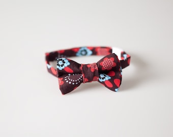 Little Boy Bow Tie - Brown with Blue and Red Floral