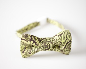 Toddler Bowtie - Brown with Green Paisley