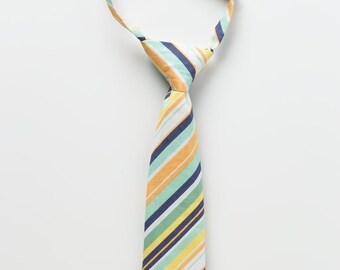 Boy Necktie - Orange, Navy, and Mint Stripes