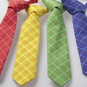 Boys Tie - Red, Yellow, Green, or Blue Plaid