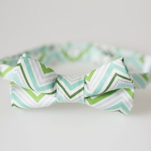 Toddler Bowtie Blue and Green Chevron image 1