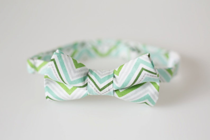 Toddler Bowtie Blue and Green Chevron image 1