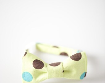 Toddler Bow Tie - Green with Brown and Blue Polka Dots