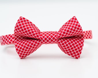 Little Boy Bow Tie - Red with White Lattice Pattern