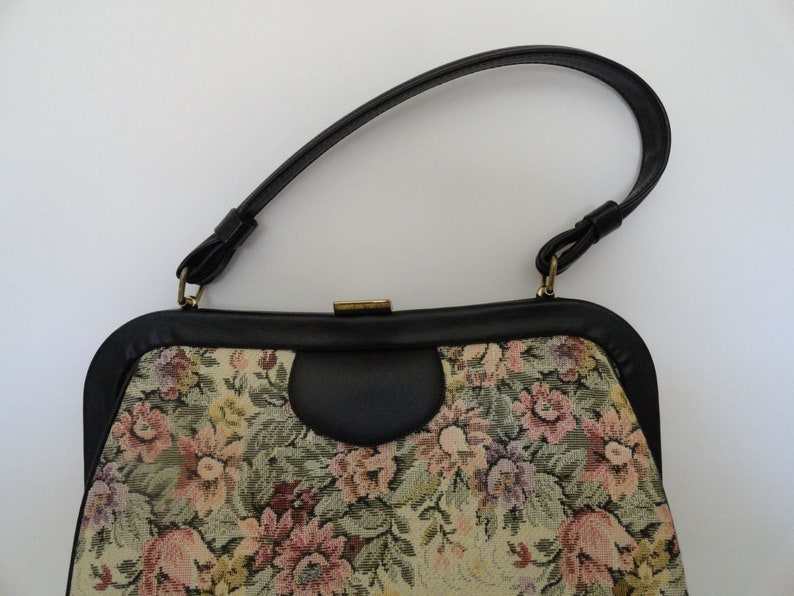 1950s 60s Tapestry Purses|Collectible Vintage Tapestry Top Handle Handbag|Brocade Statement Handbag Purse|Vegan Leather top Handle Handbag