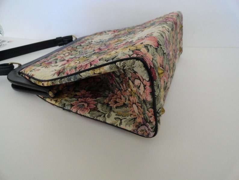 1950s 60s Tapestry Purses|Collectible Vintage Tapestry Top Handle Handbag|Brocade Statement Handbag Purse|Vegan Leather top Handle Handbag