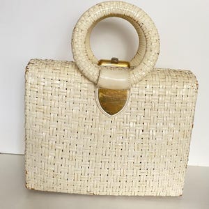 RODO 1950s Vintage White Woven Wicker Basket Purse