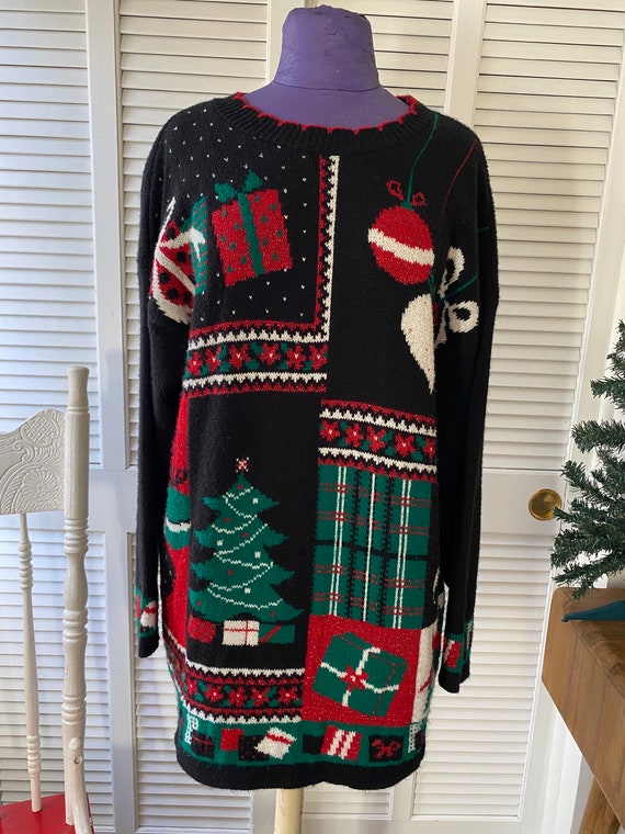 Retro Black Knit Christmas TUNIC Sweater|Ugly Chri
