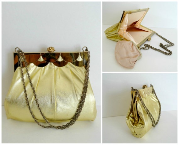 Vintage bolsos de noche Vintage 1950s Gold Lame Monedero Gold Cocktail Chain Handbag Gold Evening Purse with Pink Wallet Gold Plated Bag Etsy Mexico