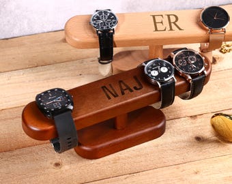 Supporto per orologio in legno fatto a mano personalizzato, regalo di Natale per il marito, organizer per cinturino in legno per orologio, regalo per uomo, supporto per orologio personalizzato