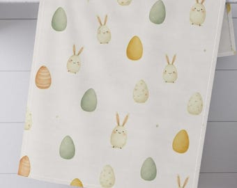 Easter Bunny Tea Towel: Spring Kitchen Decor, Pastel Eggs