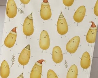 Funny Christmas Potato Tea Towel Cute Holiday Kitchen Decor Santa Hat Potato Print Mistletoe Tea Towel Gift Farmhouse Christmas Towel