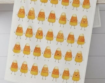 Whimsical Halloween Tea CustomizableTowel: Colorful Fall Decor, Sweet Candy Corn