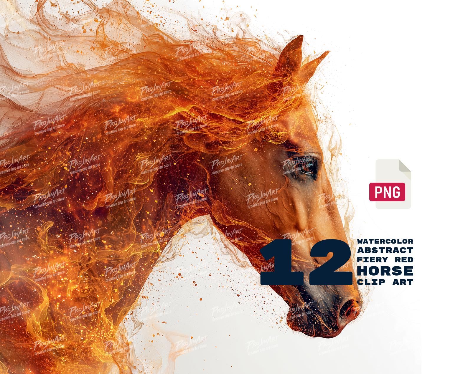 燃えるような赤い馬のクリップアートバンドル | 12頭のPNG炎の種牡馬