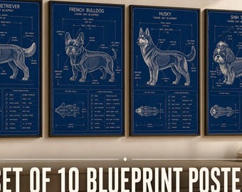 Golden Retriever Blueprint Poster, Funny Dog Technical Art (Digital Download)
