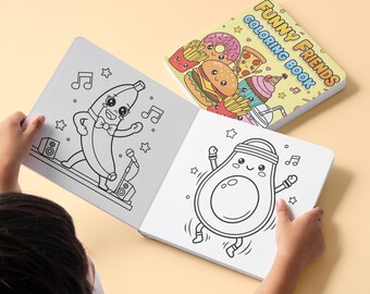 Libro divertido para colorear de comida para niños: Personajes kawaii (Descarga digital)