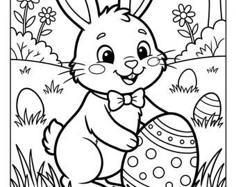 Libro para colorear del Conejo de Pascua, páginas de pollitos, arte con contornos definidos (descarga digital)
