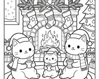 Libro para colorear de animales navideños kawaii: 30 páginas imprimibles (descarga digital)