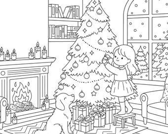 Libro para colorear infantil Kawaii, escenas navideñas acogedoras (patrón en PDF)