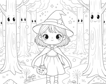 Libro para colorear del Bosque de Luna / Bruja, Criaturas Mágicas (PDF)