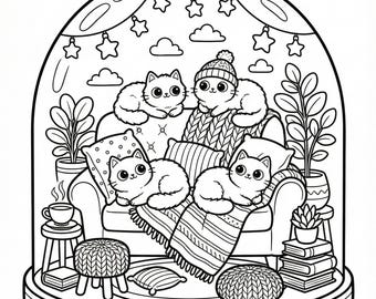 Libro para colorear de animales kawaii "Cozy Tiny Worlds" - Habitaciones en miniatura con estilo hygge e interiores adorables - Descarga digital instantánea en PDF