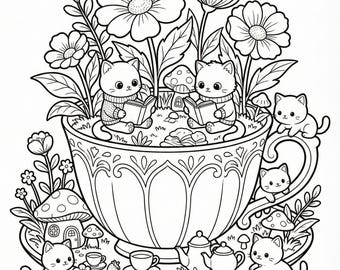 Libro para colorear Mundos en Miniatura: Escenas Kawaii Acogedoras (PDF imprimible)