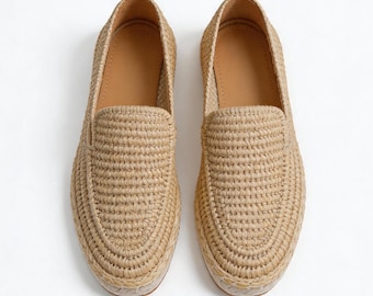 Handwoven Men's Natural Raffia Espadrilles, Old Money Italian Breathable Slip-On, Casual Loafers