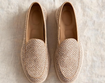 Old Money Handwoven Raffia Loafers, Men's Slip-On Soft Sole Flats, Breathable Summer Shoes