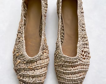 Handwoven Raffia Flat Shoes, Square Toe, Breathable Summer Flats (Caramel Leather Lining)