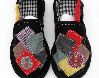 Handmade Patchwork Cloth Sole Flats, Unisex Vintage Slip-Ons, Embroidery Breathable Summer Shoes