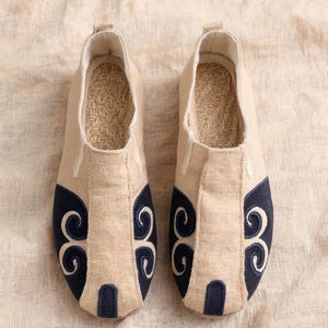 Vintage Hand-Feel Linen Patchwork Shoes, Cloud Totem Zen Flats, Men's Summer Breathable Hemp Shoes