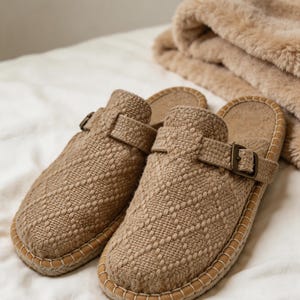 Handwoven Jute Espadrille Mules, Adjustable Buckle Slip-On Sandals for Women