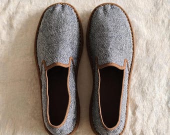 Handmade Hemp Thousand-Layer Sole Flats, Black & White Herringbone Zen Shoes, Breathable Unisex Casual Flats
