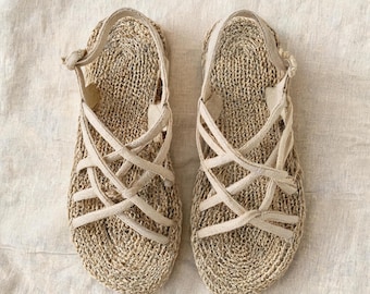 Handgewebte Hanfsandalen | Weiche, atmungsaktive römische Gladiatorenschuhe, flache Schnürsandalen für den Sommerurlaub