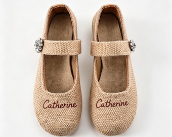 Custom Handwoven Hemp Mary Jane Flats – Breathable Cottagecore Women's Walking Shoes, Natural Comfortable Flat, Made to Order