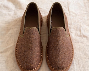 Hand-Sewn Thousand-Layer Sole Hemp Flats, Rustic Red-Brown Vintage Shoes, Breathable Unisex Zen Flats